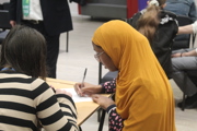 Further education maths challenge student writing.
