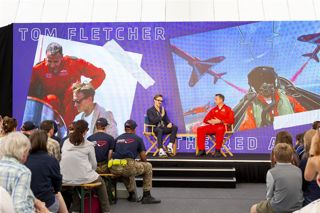 Tom Fletcher from McFly and Red Arrow pilot on Inspire Stage at RIAT24